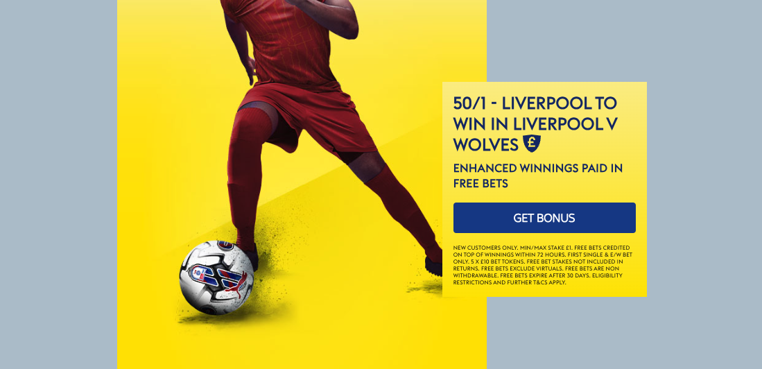 Sky Bet Welcome Offer - Get 50/1 On Liverpool To Win vs Wolves