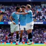 Manchester City celebrate a goal.