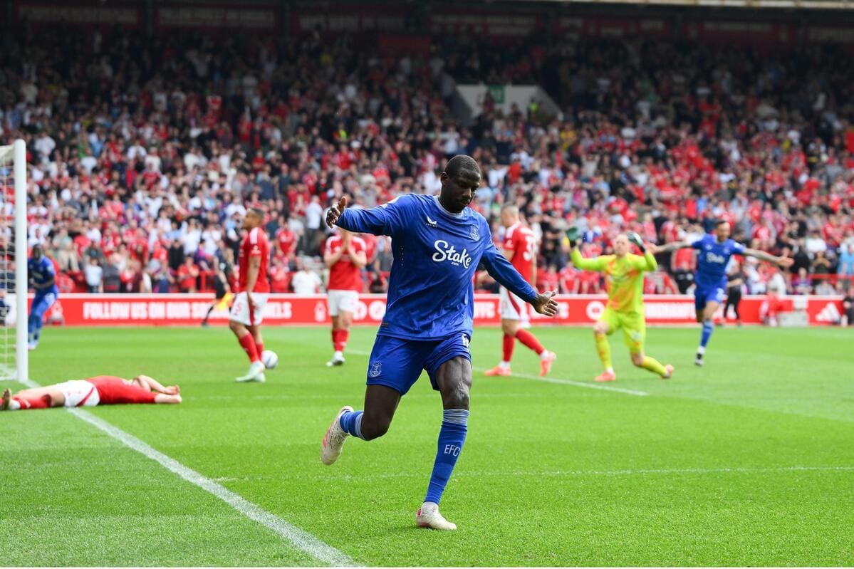 Abdoulaye Doucoure celebrates against Nottingham Forest.