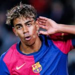 Lamine Yamal playing football for Barcelona