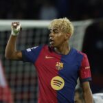 Barcelona teenager Lamine Yamal in action against Inter Milan