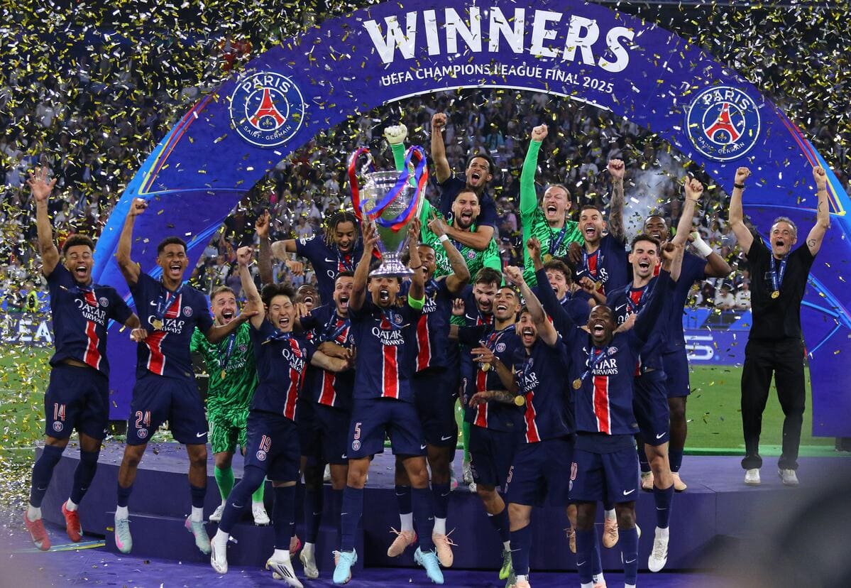 PSG lift the Champions League trophy