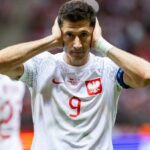 Robert Lewandowski playing football for Poland