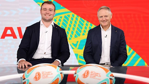 O capitão dos Wallabies, Harry Wilson, e o técnico dos Wallabies, Joe Schmidt.