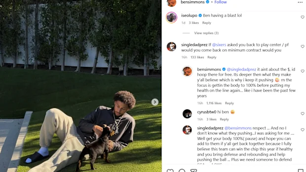 Ben Simmons responde ao comentário de um fã.