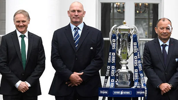 Joe Schmidt, Vern Cotter e Eddie Jones durante seus dias das Seis Nações.