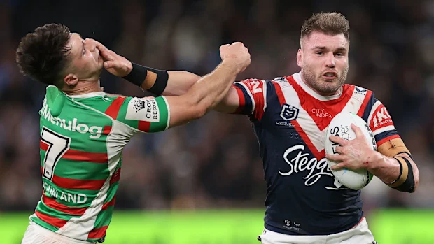 Angus Crichton do Sydney Roosters no Allianz Stadium.