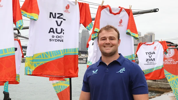 O capitão dos Wallabies, Harry Wilson, comparece ao anúncio do calendário da Copa do Mundo de Rugby de 2027 em Sydney.