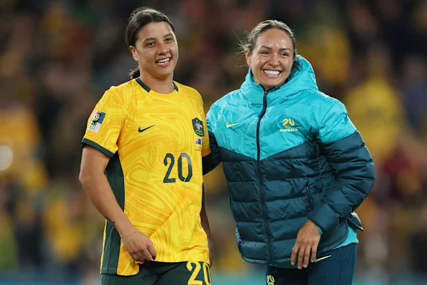 Sam Kerr (L) e Kyah Simon na Copa do Mundo Feminina da FIFA.