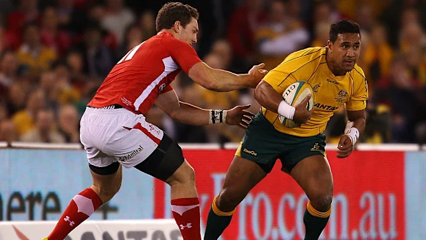 Cooper Vuna durante um teste entre os Wallabies e o País de Gales no Etihad Stadium.