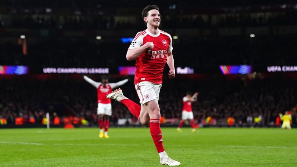 Declan Rice, do Arsenal, comemorando um gol