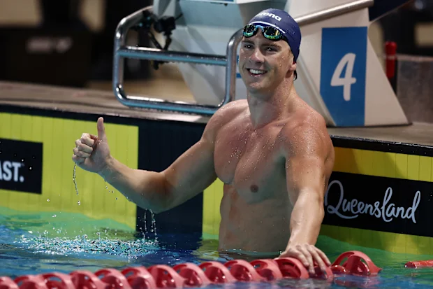 GOLD COAST, AUSTRÁLIA - 08 DE ABRIL: Jamie Jack comemora a vitória na final dos 50m livres masculinos durante o Aberto da Austrália de natação de 2026 no Gold Coast Aquatic Centre em 08 de abril de 2026 em Gold Coast, Austrália. (Foto de Chris Hyde/Getty Images)