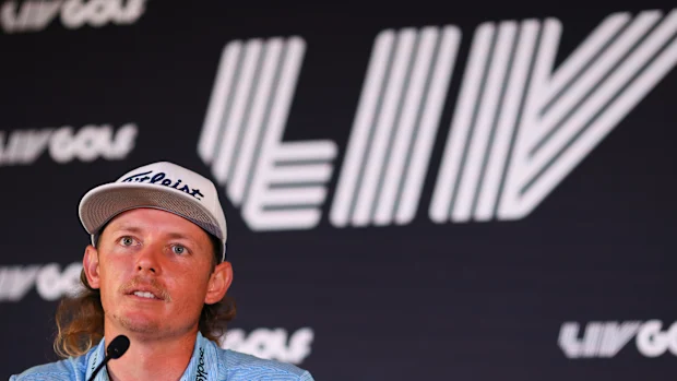 Cameron Smith fala à mídia durante uma coletiva de imprensa antes do LIV Golf Invitational - Boston.