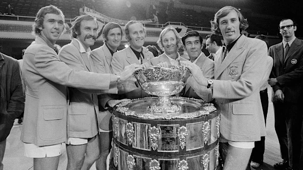 Seleção australiana da Copa Davis de 1973 com Mal Anderson.