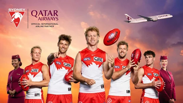 O site do Sydney Swans tinha a marca proeminente da Qatar Airways.
