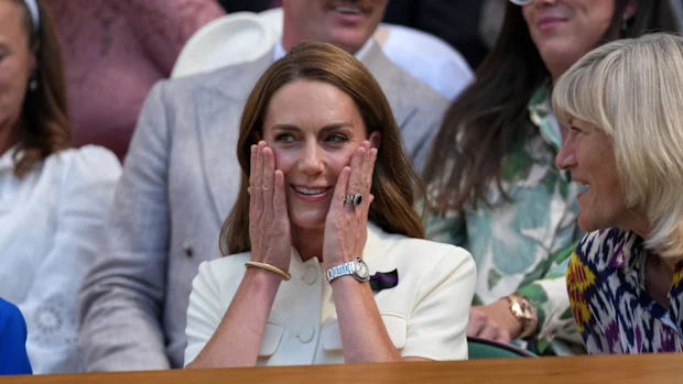 A Princesa de Gales no camarote real em 2025.
