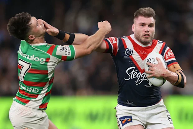 Angus Crichton do Sydney Roosters no Allianz Stadium.