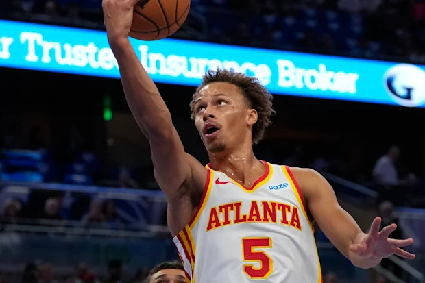 O guarda australiano do Atlanta Hawks, Dyson Daniels.